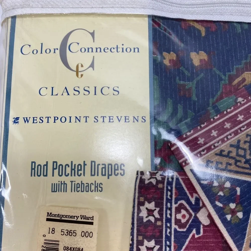 Vtg Ankara Set Rod Pocket Drapes w Tiebacks Cotton Blend 84 x 84